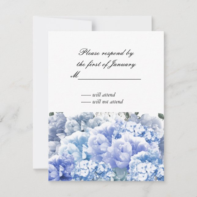 Tarjeta De Confirmación De Asistencia Blue Monocromatic Bouquet of Florals Reply Card (Anverso)