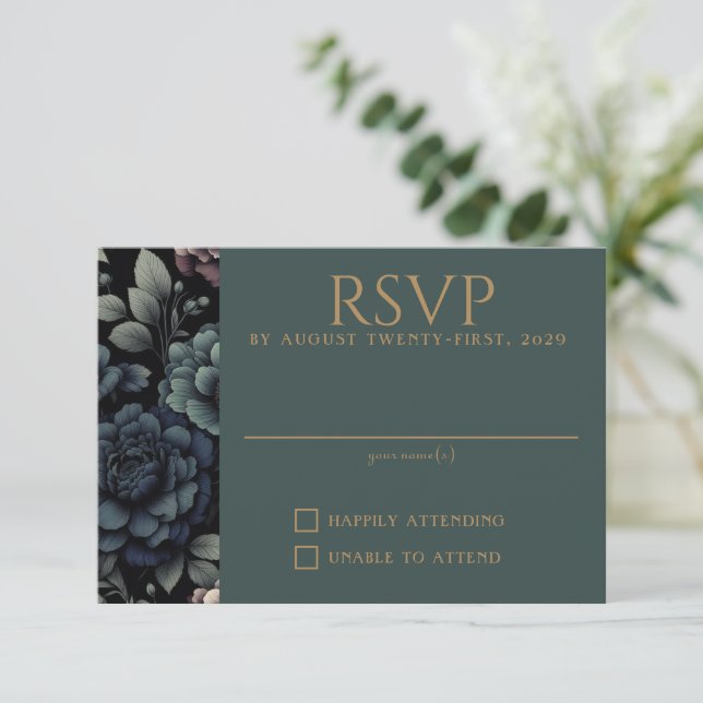 Tarjeta De Confirmación De Asistencia Blue Moody Floral (Anverso de pie)