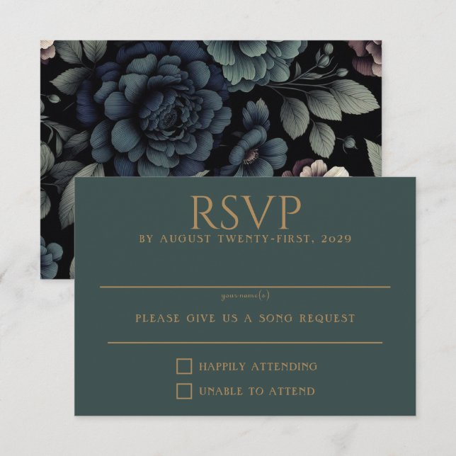 Tarjeta De Confirmación De Asistencia Blue Moody Floral (Anverso / Reverso)