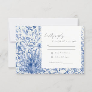 Tarjeta De Confirmación De Asistencia Blue Ornate Watercolor Floral Peacock Boda