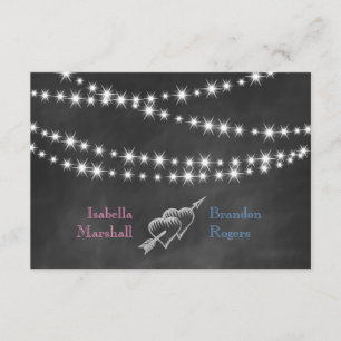 Tarjeta De Confirmación De Asistencia Blue & Pink Blackboard Twinkle Lights RSVP.