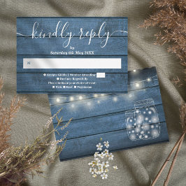 Tarjeta De Confirmación De Asistencia Blue Rustic Wood String Lights Mason Jars