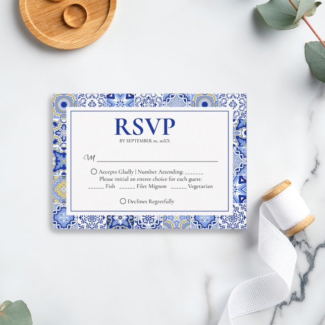 Tarjeta De Confirmación De Asistencia Blue Talavera Fiesta: Una Boda española mexicana (Subido por el creador)