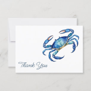Tarjeta De Confirmación De Asistencia Blue Watercolor Crab Beach Gracias Cartas