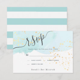 Tarjeta De Confirmación De Asistencia Blue Watercolor x Gold Splatts Bat Mitzvah