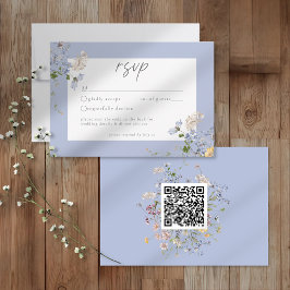 Tarjeta De Confirmación De Asistencia Blue Wildflower Garden Elegant Wedding QR
