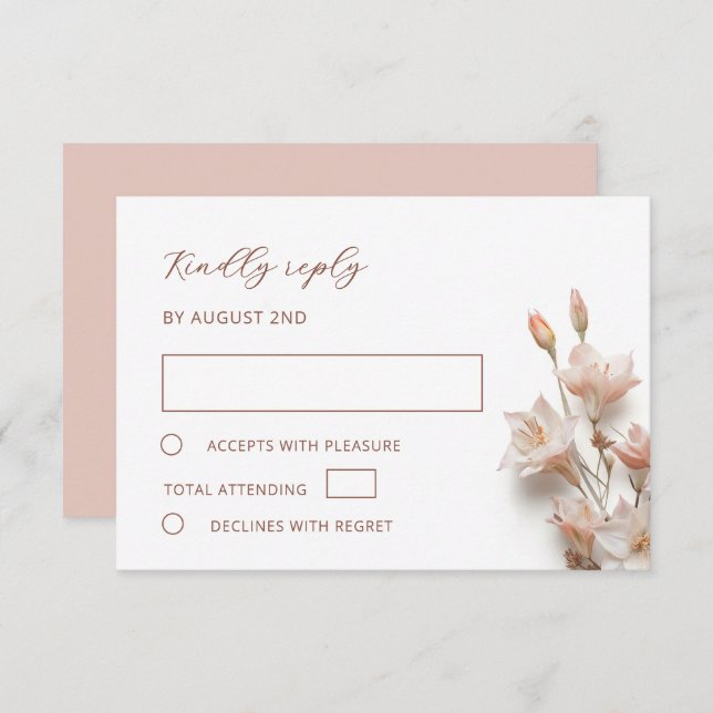 Tarjeta De Confirmación De Asistencia Blush 3D Boho Flowers Wedding (Anverso / Reverso)