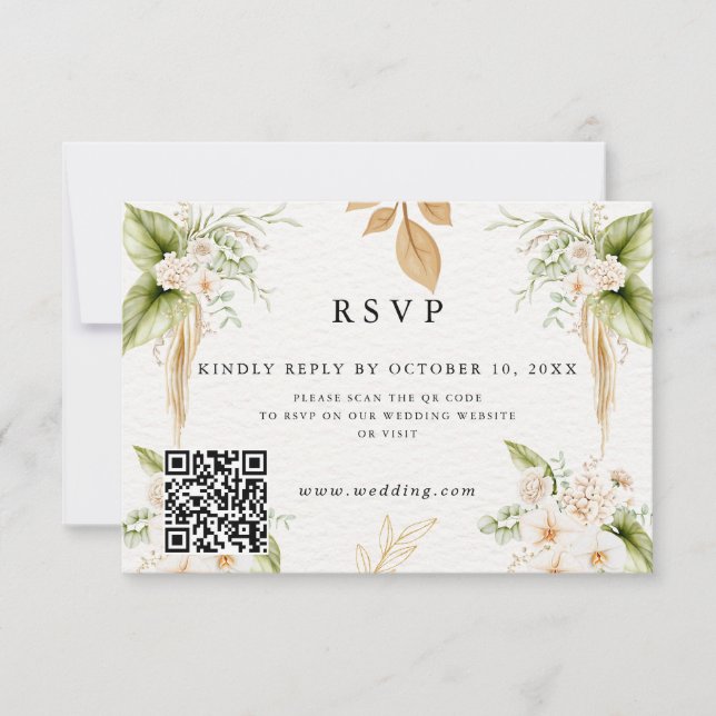 Tarjeta De Confirmación De Asistencia Blush Floral Gold Geometric wedding (Anverso)