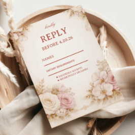 Tarjeta De Confirmación De Asistencia Blush Neutral Floral Elegant