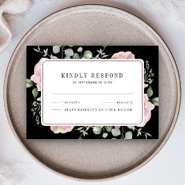 Tarjeta De Confirmación De Asistencia Blush Pink Floral Eucalyptus Black Wedding