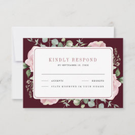 Tarjeta De Confirmación De Asistencia Blush Pink Floral Eucalyptus Burgundy Wedding
