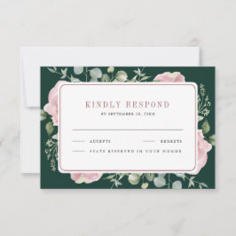 Tarjeta De Confirmación De Asistencia Blush Pink Floral Eucalyptus Emerald Green Wedding