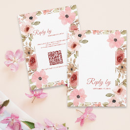 Tarjeta De Confirmación De Asistencia Blush Pink Floral QR Code Wedding Reply By