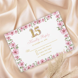 Tarjeta De Confirmación De Asistencia Blush Pink Golden Mis Quince Glitter Quinceañera