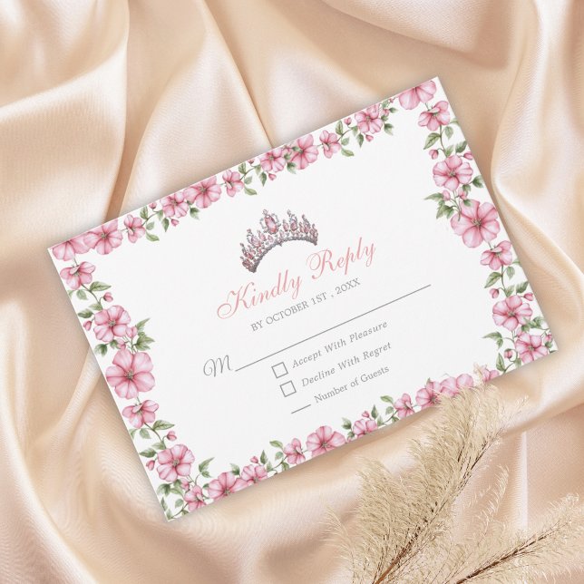 Tarjeta De Confirmación De Asistencia Blush Pink Silver Mis Quince Glitter Quinceañera (Subido por el creador)