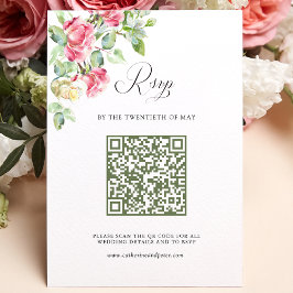 Tarjeta De Confirmación De Asistencia Blush Pink Watercolor Roses QR Code Wedding