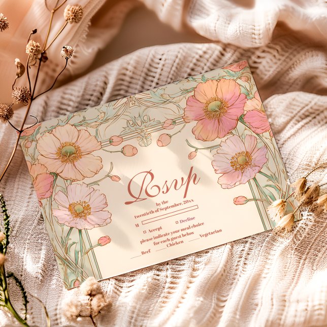 Tarjeta De Confirmación De Asistencia Blush Poppy Quinceañera Celebration (Subido por el creador)