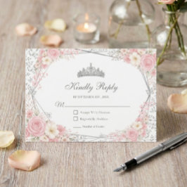 Tarjeta De Confirmación De Asistencia Blush Rosa Quinceañera Mariposa Plateada