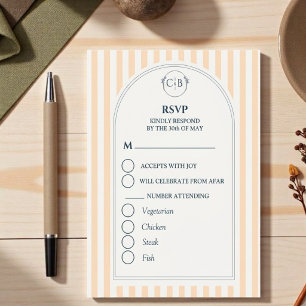 Tarjeta De Confirmación De Asistencia Boda a rayas de melocotón y crema 