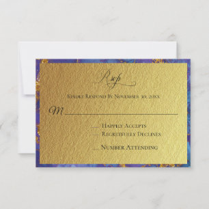 Tarjeta De Confirmación De Asistencia *~* Boda abstracta azul con Relieve metalizado Pur