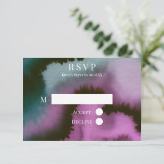 Tarjeta De Confirmación De Asistencia Boda abstracta morada y turquesa