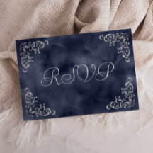 Boda acuarela azul marino plateada vintage