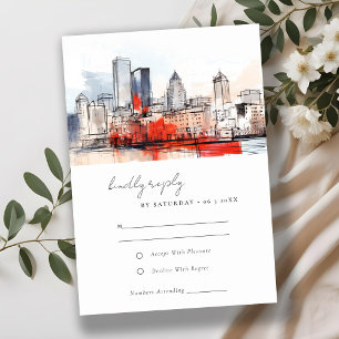 Tarjeta De Confirmación De Asistencia Boda acuarela de Boston Massachusetts City Scape