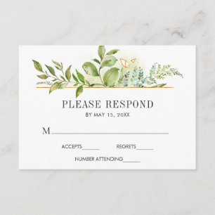 Tarjeta De Confirmación De Asistencia Boda acuarela de follaje verde floral silvestre RS