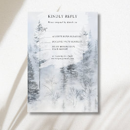 Tarjeta De Confirmación De Asistencia Boda Acuarela de Montaña Bosque Nevado Rústico