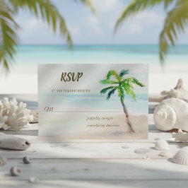 Tarjeta De Confirmación De Asistencia Boda Acuarela de Palma de Playa Tropical