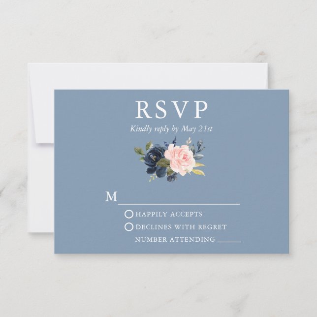 Tarjeta De Confirmación De Asistencia Boda acuarela Floral Rosa Dusty Azul (Anverso)
