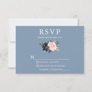 Tarjeta De Confirmación De Asistencia Boda acuarela Floral Rosa Dusty Azul