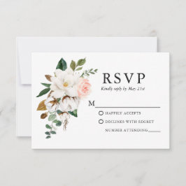 Tarjeta De Confirmación De Asistencia Boda acuarela Magnolias rosas rosadas