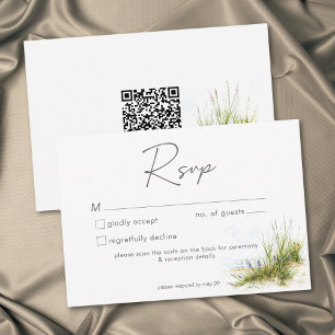 Tarjeta De Confirmación De Asistencia Boda acuarela moderna de playa costera con código 