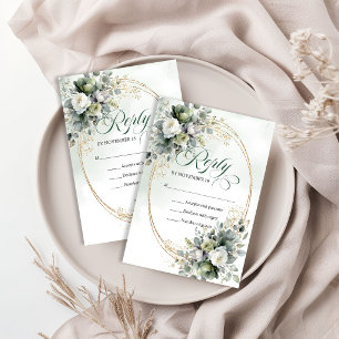 Tarjeta De Confirmación De Asistencia Boda acuarela verde eucalipto toque dorado