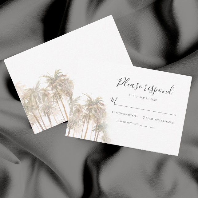 Tarjeta De Confirmación De Asistencia Boda acuático costero de palmeras (Coastal Palm Trees Wedding RSVP Response Card)