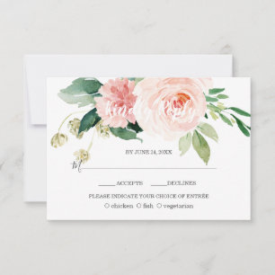 Tarjeta De Confirmación De Asistencia Boda acuático rosa de las flores de Rubor profundo