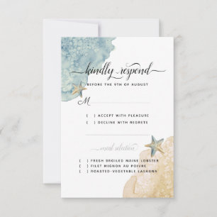 Tarjeta De Confirmación De Asistencia Boda acuático Starfish Dusty Blue Ocean