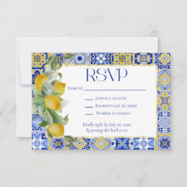 Tarjeta De Confirmación De Asistencia Boda Amalfi Coast Italiano Blue Tiles Lemons