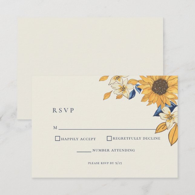 Tarjeta De Confirmación De Asistencia Boda amarillo azul girasol ruso (Anverso / Reverso)