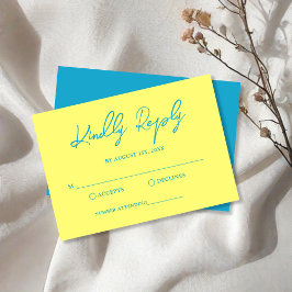 Tarjeta De Confirmación De Asistencia Boda amarillo azul y mantequilla moderno