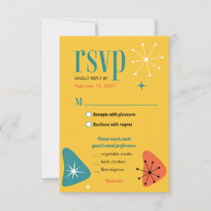 Tarjeta De Confirmación De Asistencia Boda Amarillo Brillante de Moda de Mitad de Siglo