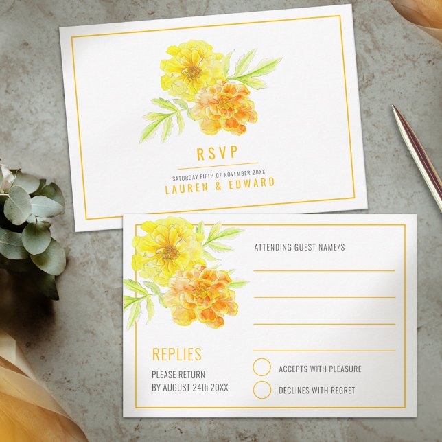 Tarjeta De Confirmación De Asistencia Boda amarillo maridorada floral acuarela simple (Subido por el creador)