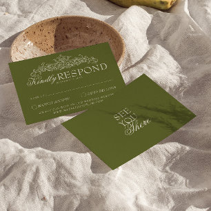 Tarjeta De Confirmación De Asistencia Boda Antigua de Dinero con Verde Oliva Elegante