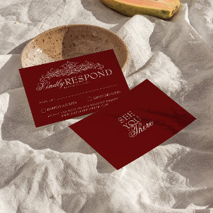 Tarjeta De Confirmación De Asistencia Boda Antiguo Burgundy Elegante Dinero Antiguo