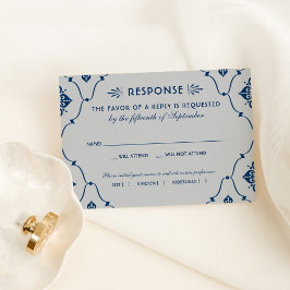 Tarjeta De Confirmación De Asistencia Boda Art Deco Azul y Plata de la Marina de Guerra 