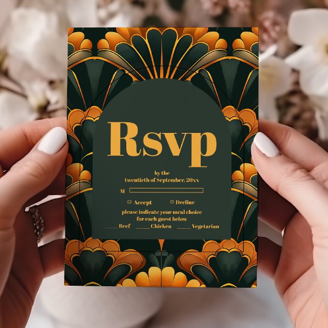 Tarjeta De Confirmación De Asistencia Boda Art Deco Roaring 20 (Subido por el creador)
