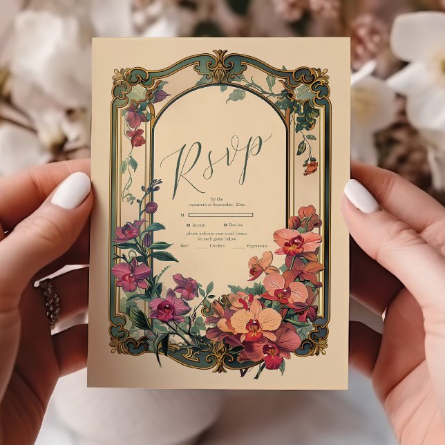 Tarjeta De Confirmación De Asistencia Boda Art Nouveau de estilo clásico (Subido por el creador)
