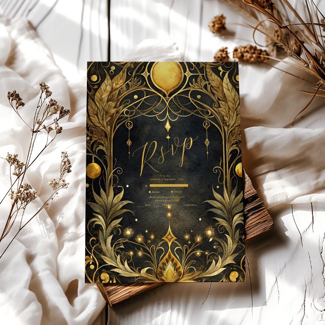Tarjeta De Confirmación De Asistencia Boda Art Nouveau de oro negro (Subido por el creador)