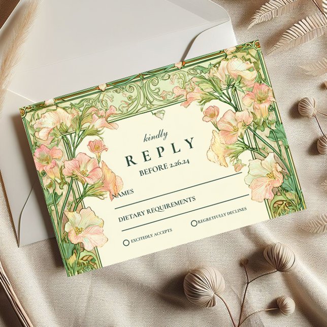 Tarjeta De Confirmación De Asistencia Boda Art Nouveau de Pea Dulce Rosa (Subido por el creador)